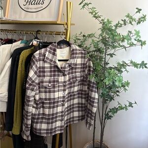 Lucky Brand Plaid Utility Jacket in berry with Sherpa lining med NwT